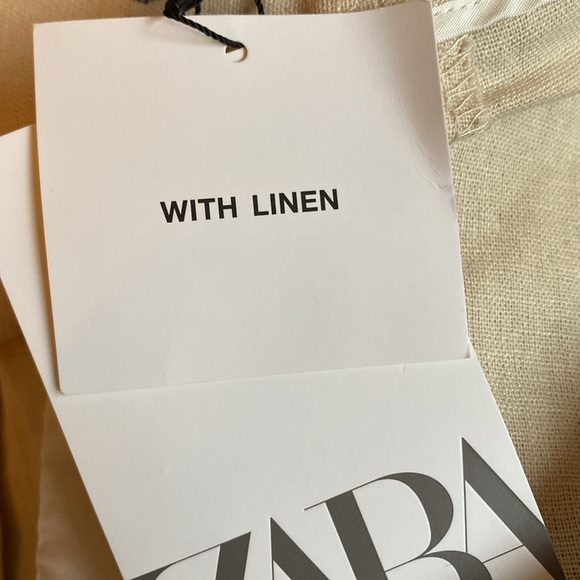 NWT. Zara Beige Linen Blend Belted Straight Leg Braided Belt Pants. Size S. - Picture 10 of 12